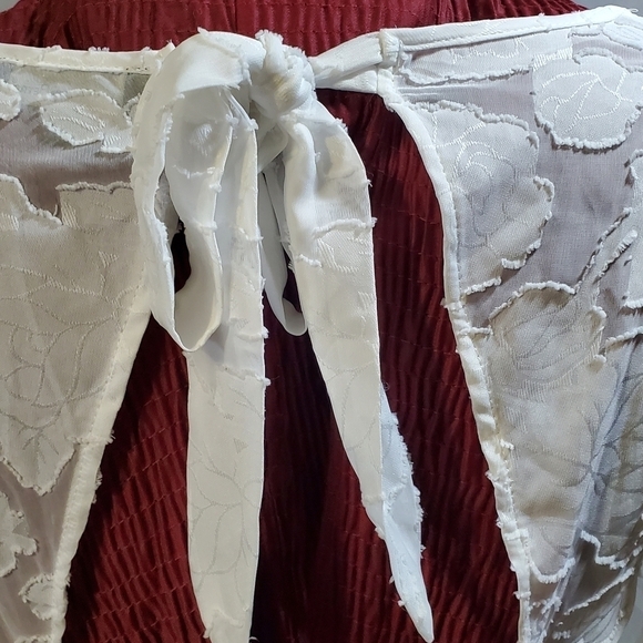 SBetro White Textured Empire Waist Backless Boho Puffy Sleeves Size XL - Picture 6 of 10